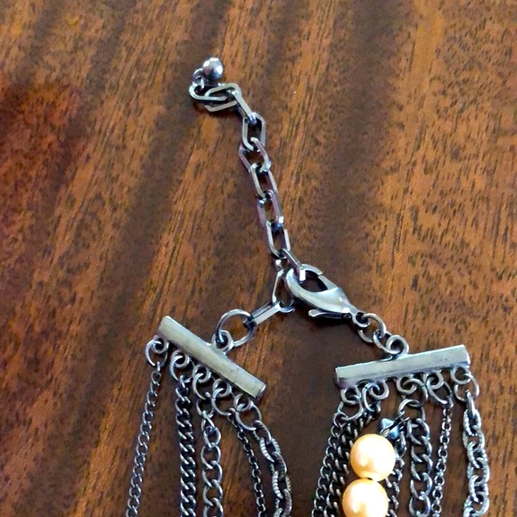 antique silver layered necklace with embellishment & pearls - Picture 6 of 10